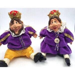 Russ Berrie King Queen Jester Dolls 2605 2606 Purple Royal Couple Vintage